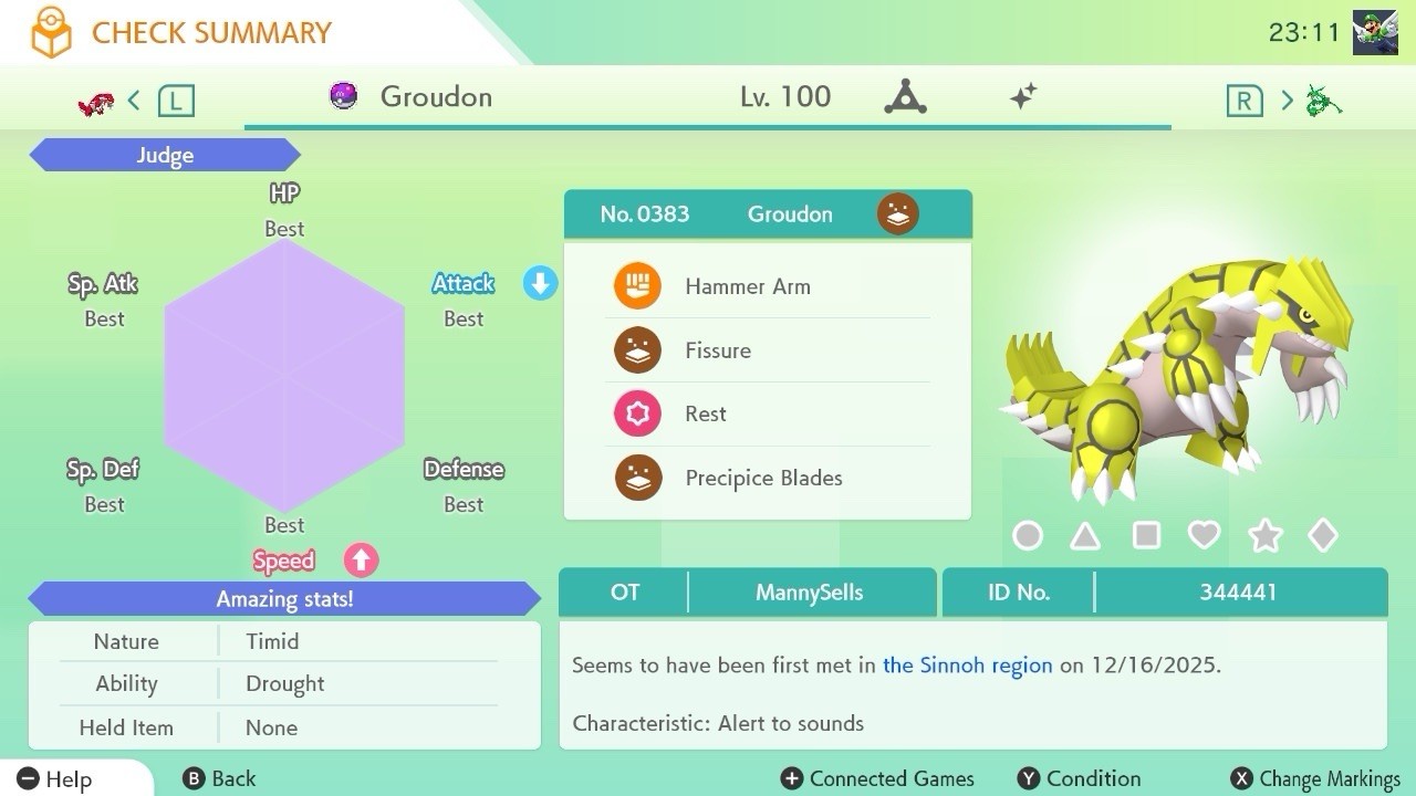 BDSP Caught Legendaries Shiny/Non Shiny, 6IV, Level 100, EVs 6HP 252ATK 252SPE
