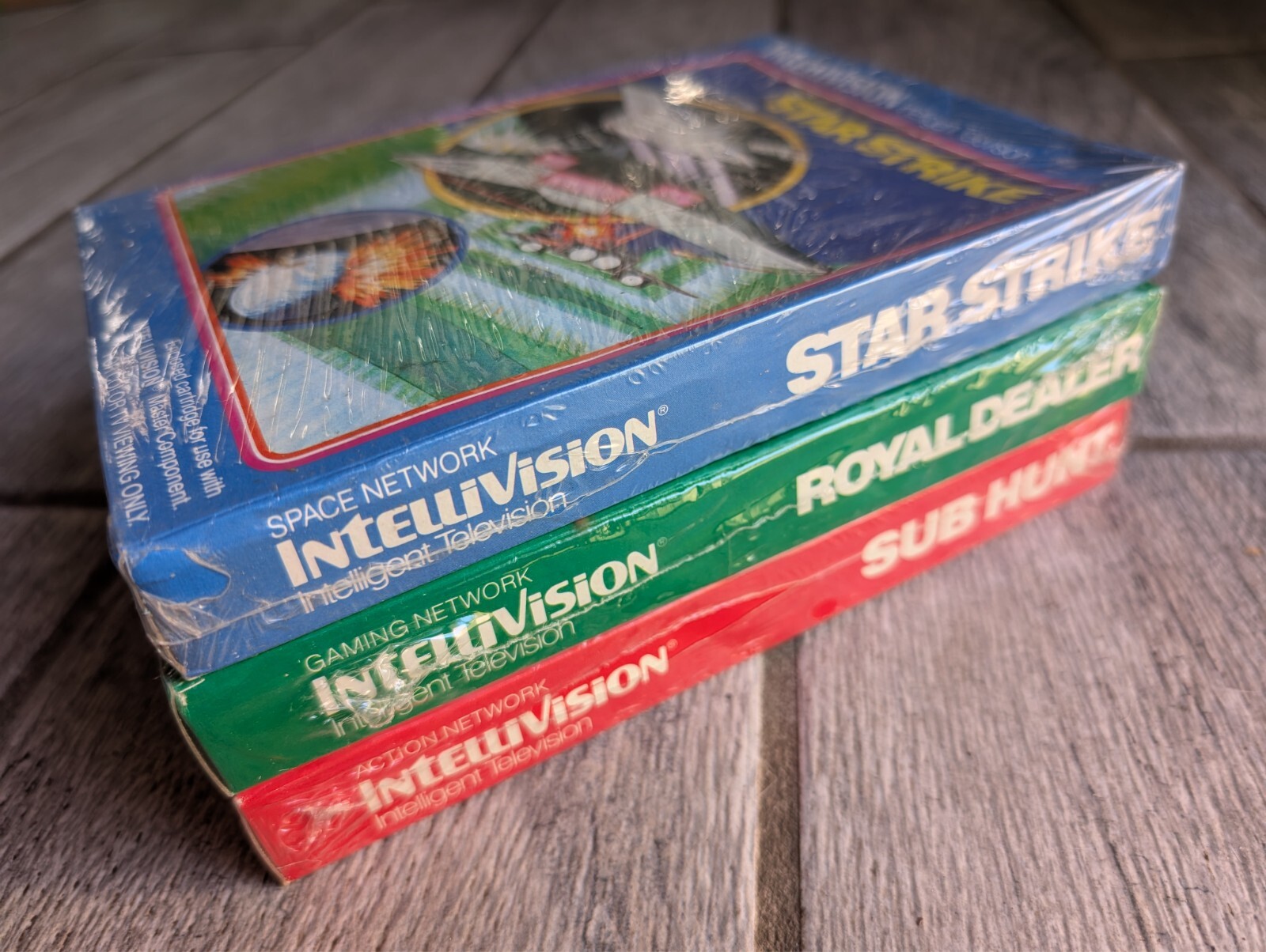 Lot of 3 Sealed INTELLIVISION Games – NEW – Sub Hunt, Star Strike, Royal Dealer