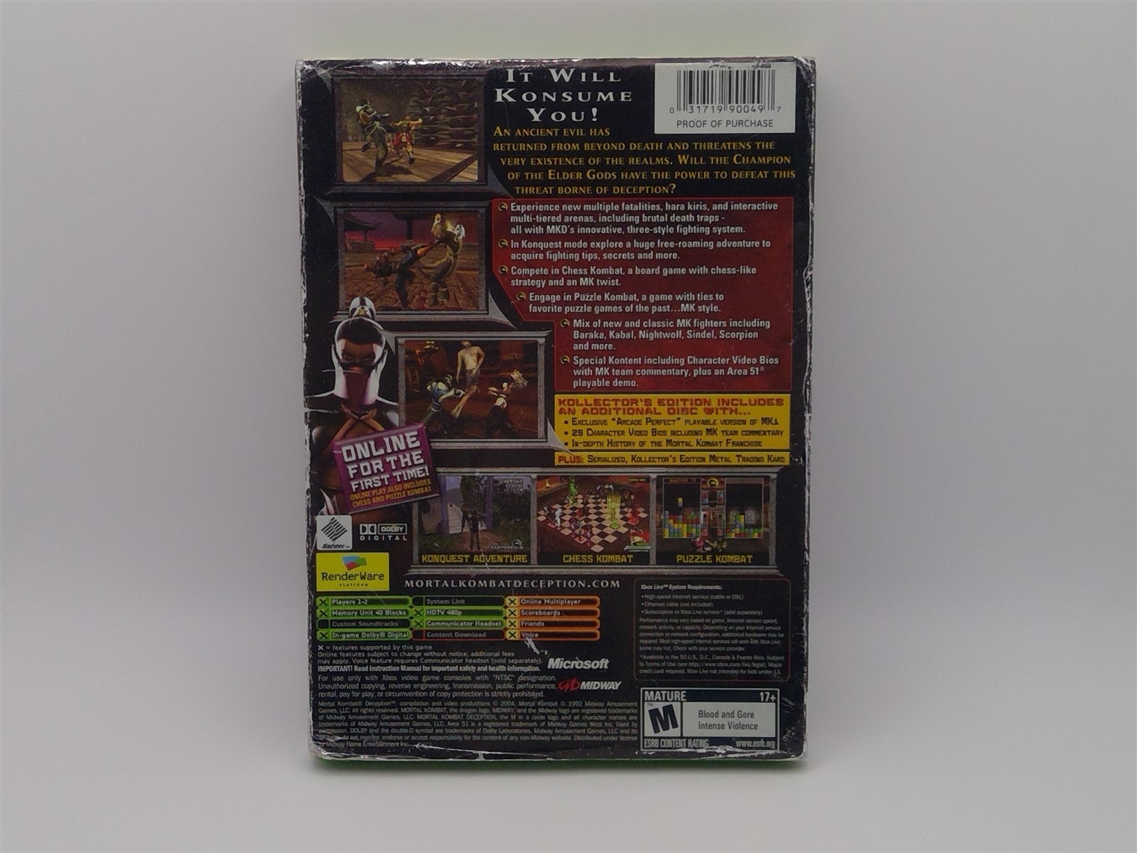 Mortal Kombat: Deception Kollector’s Edition (Xbox) Clean Tested Working