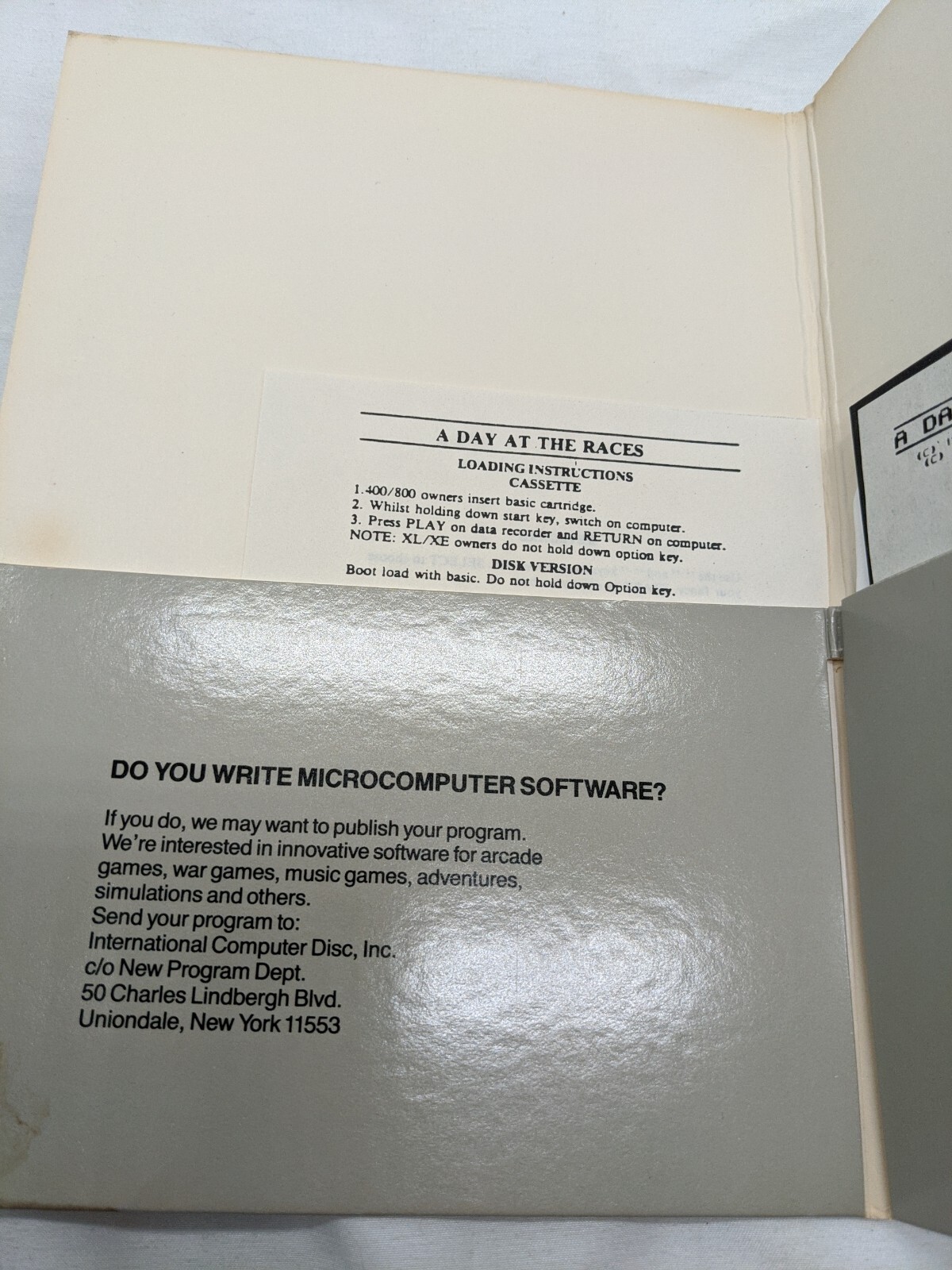 ICD A Day At The Races 48K Atari Microcomputer 130XE Video Game