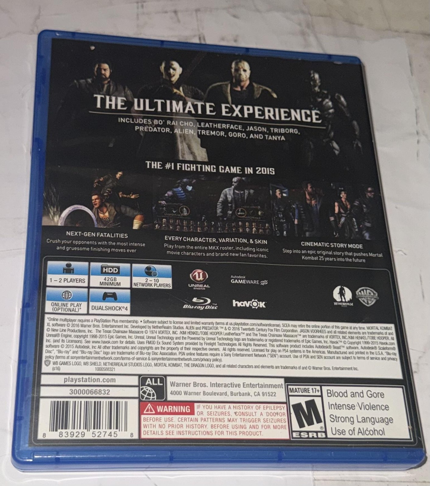 Mortal Kombat XL Sony PlayStation 4 PS4 Game CIB M WB Fighting 2016 NTSC