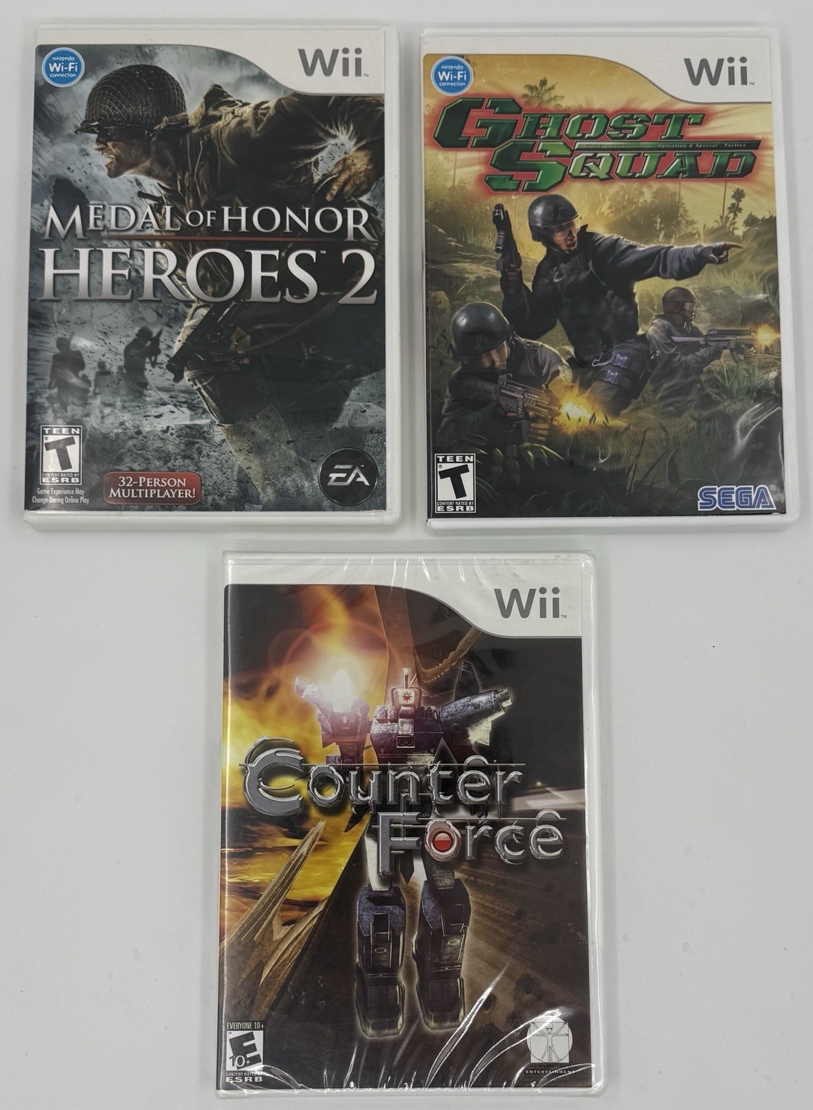 Nintendo Wii Lot: Medal Of Honor Heroes 2, SEGA Ghost Squad & NEW Counter Force