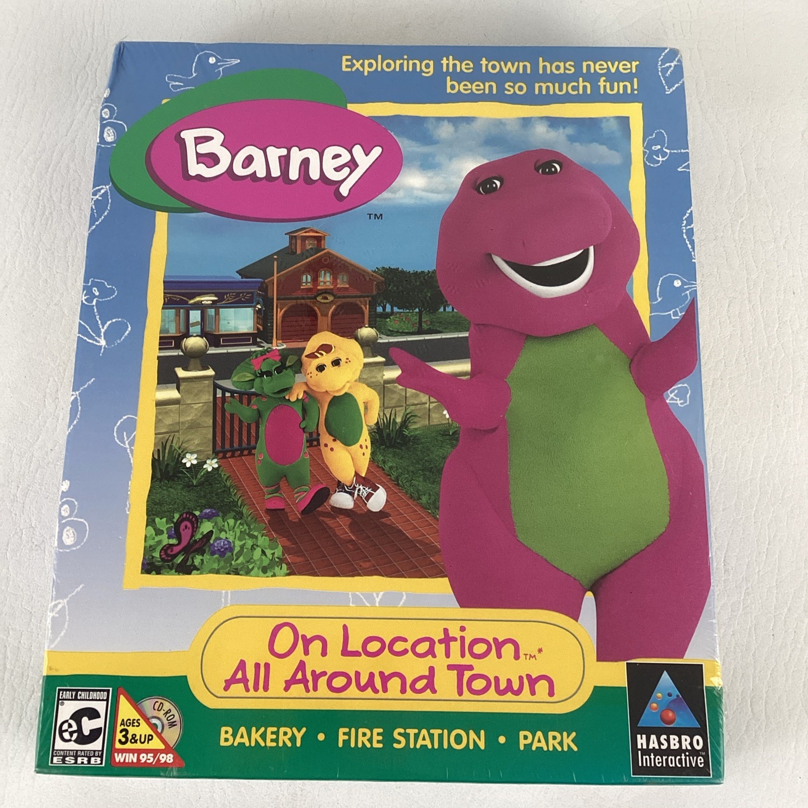 Barney CD Rom Game On Location All Around Town Purple Dinosaur Vintage 2000 New
