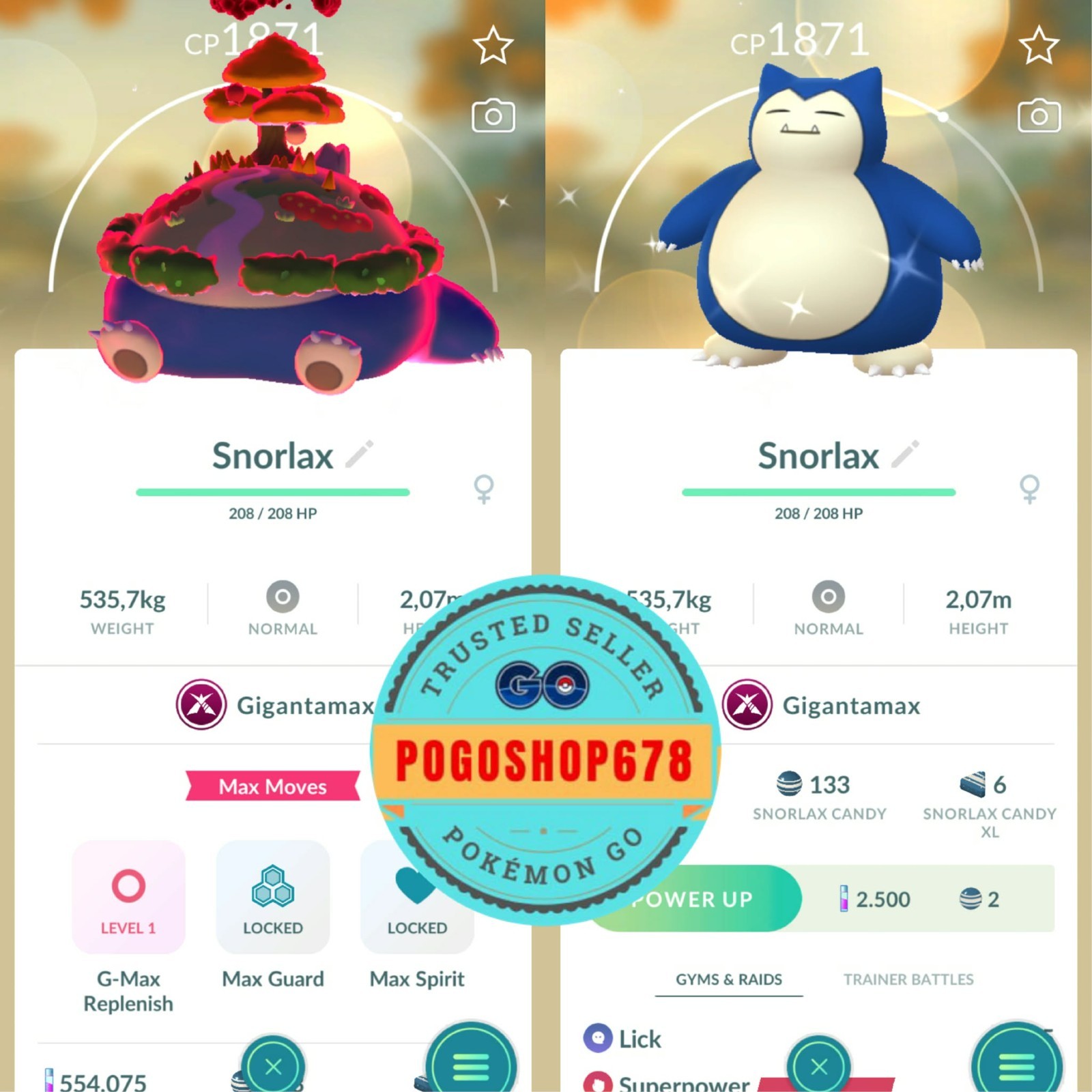 Pokémon PTC Go – Shiny Gigantamax Snolax ✨ Mini 80k Stardusts