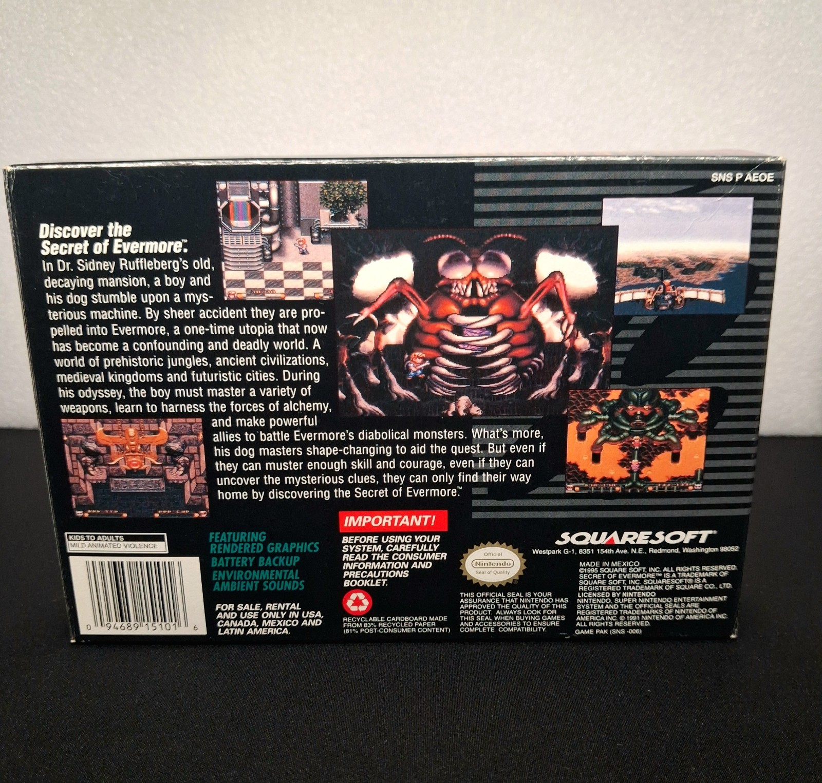 Secret of Evermore Nintendo SNES CIB Near Mint Box Ans Posters Complete