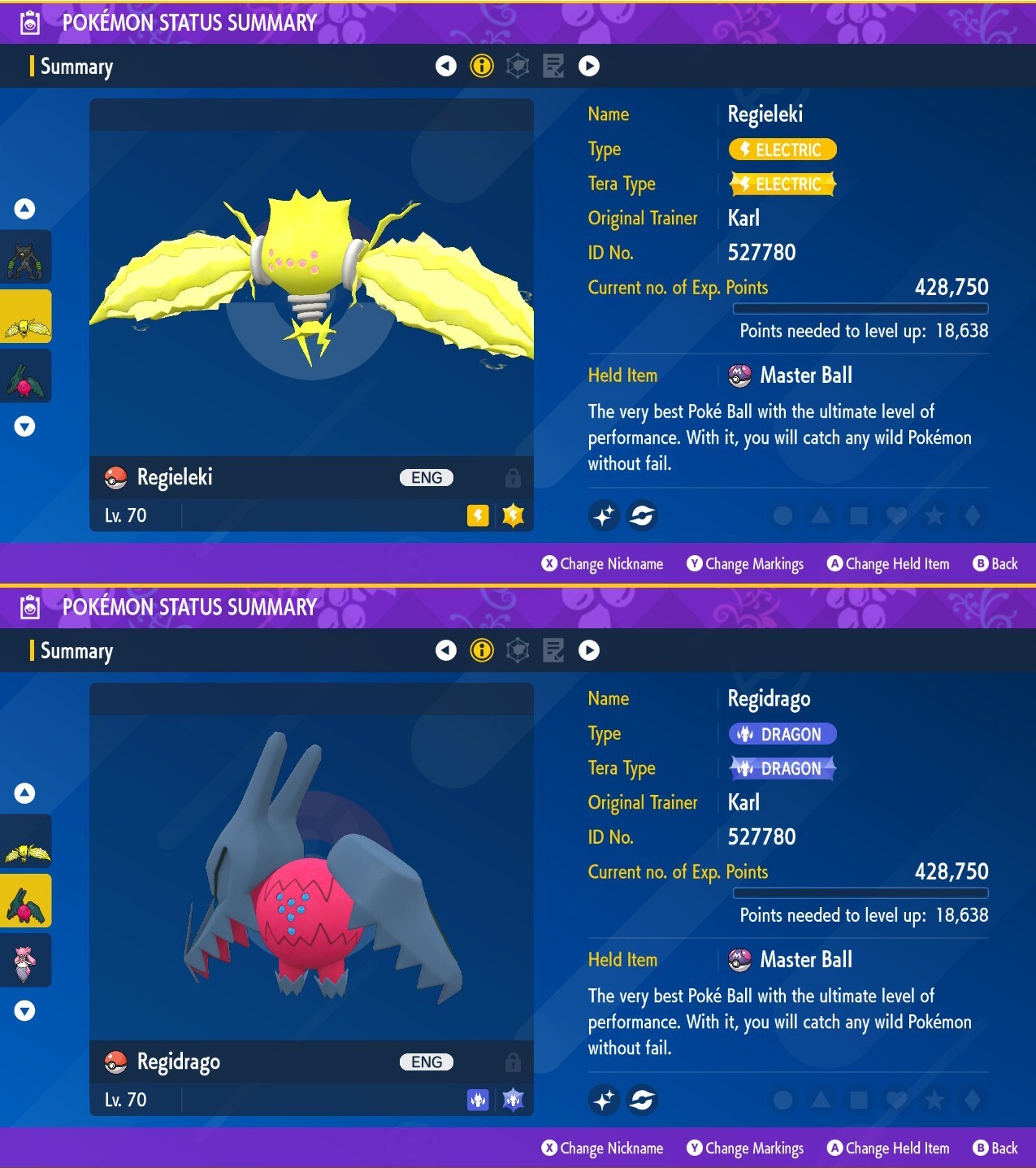 Shiny Regieleki & Regidrago 6IV Bundle Lv.70 Pokemon From Home Scarlet Violet SV