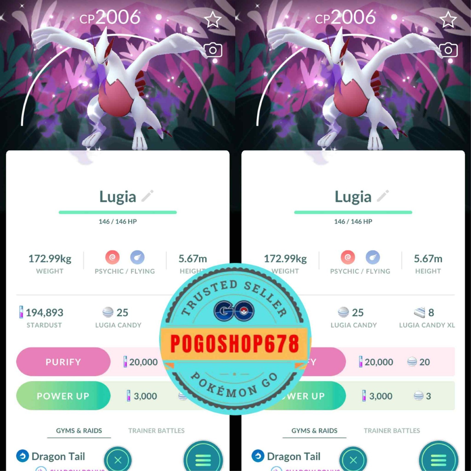 Pokémon PTC Go – Shiny Shadow Lugia Special Background ✨ Mini 80k Stardusts