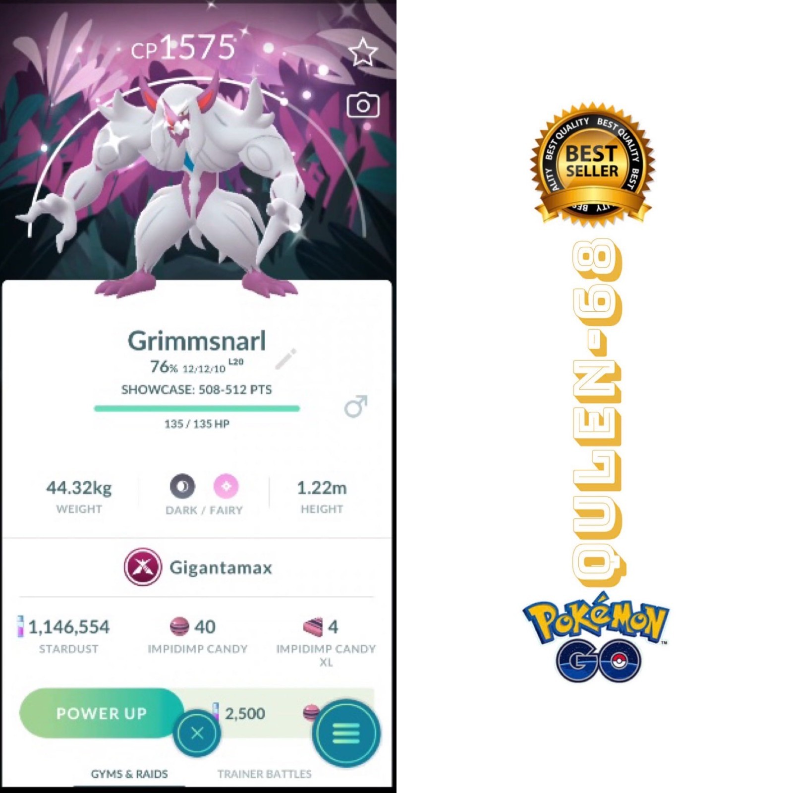 Shiny Gigantamax Grimmsnarl with special BG- Trade registered