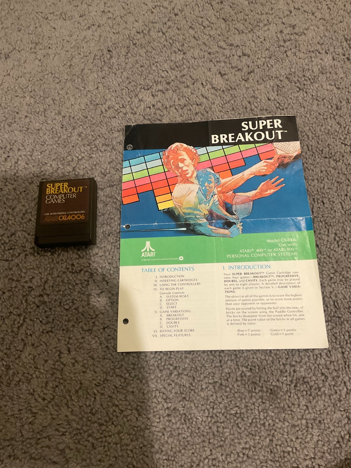 Super Breakout (Atari 400/800, 1979) Cartridge and Manual