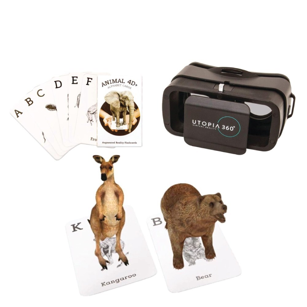 4D+ Augmented Reality Flashcards & VR Headset (Animal Zoo) Bundle For Ages 5+NEW