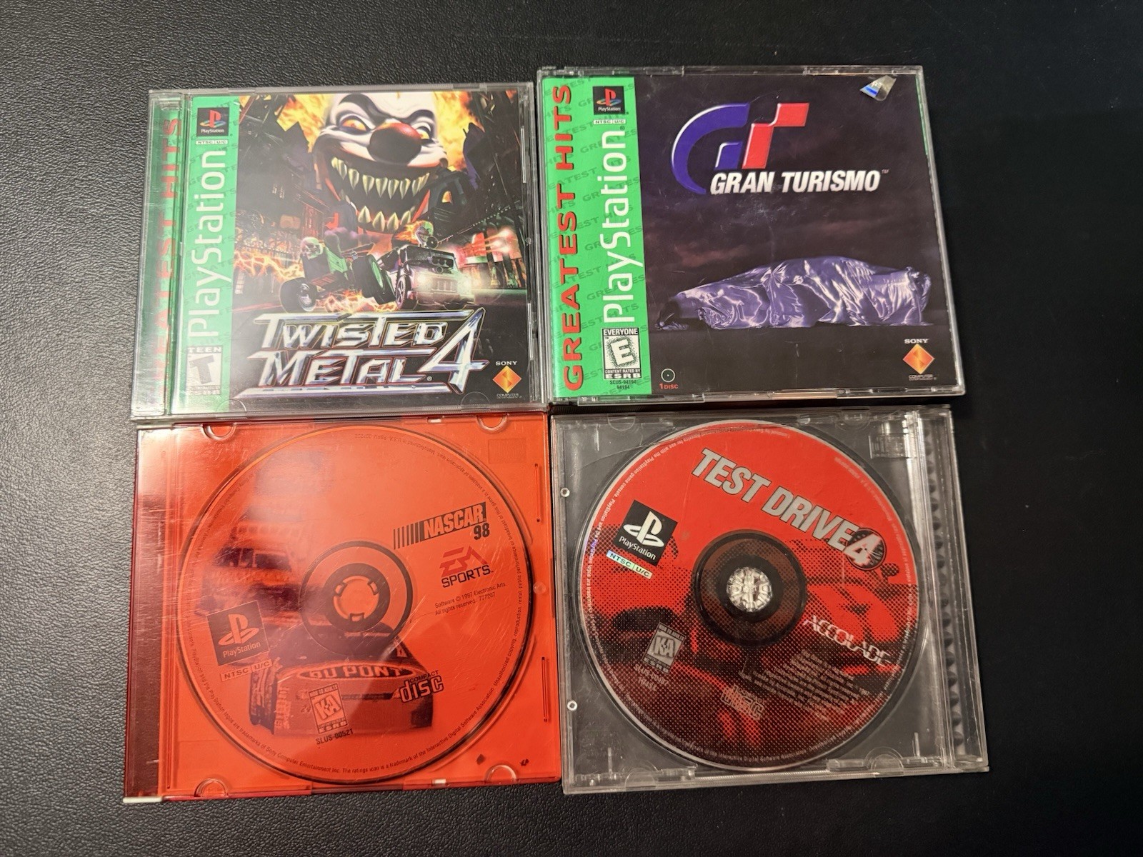 PS1 Game Bundle Gran Turismo Twisted Metal 4 Test Drive 4 + Bonus NASCAR 98