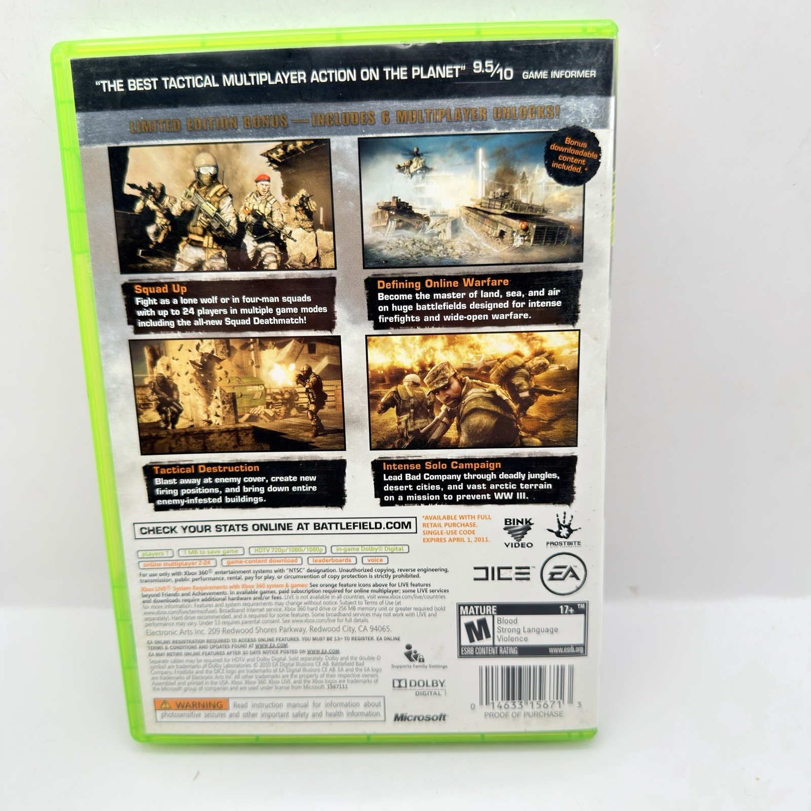Xbox 360 Gears Of War 2 Battlefield BC2 Mass Effect 2 COD MW2 Lot Of 4 Games