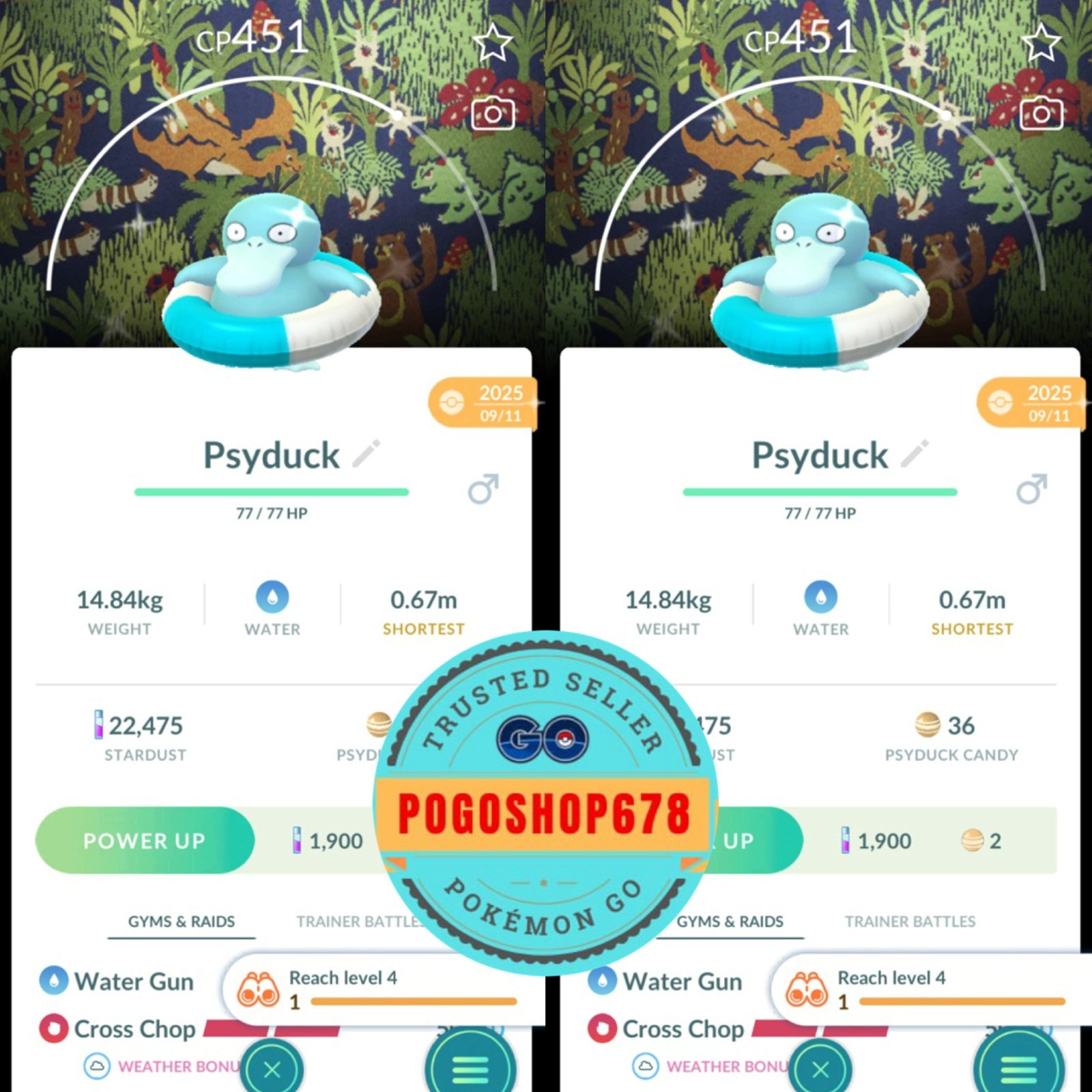 Pokémon PTC Go – Shiny Psyduck Swim Ring With Special Background✨ Mini or TRADE