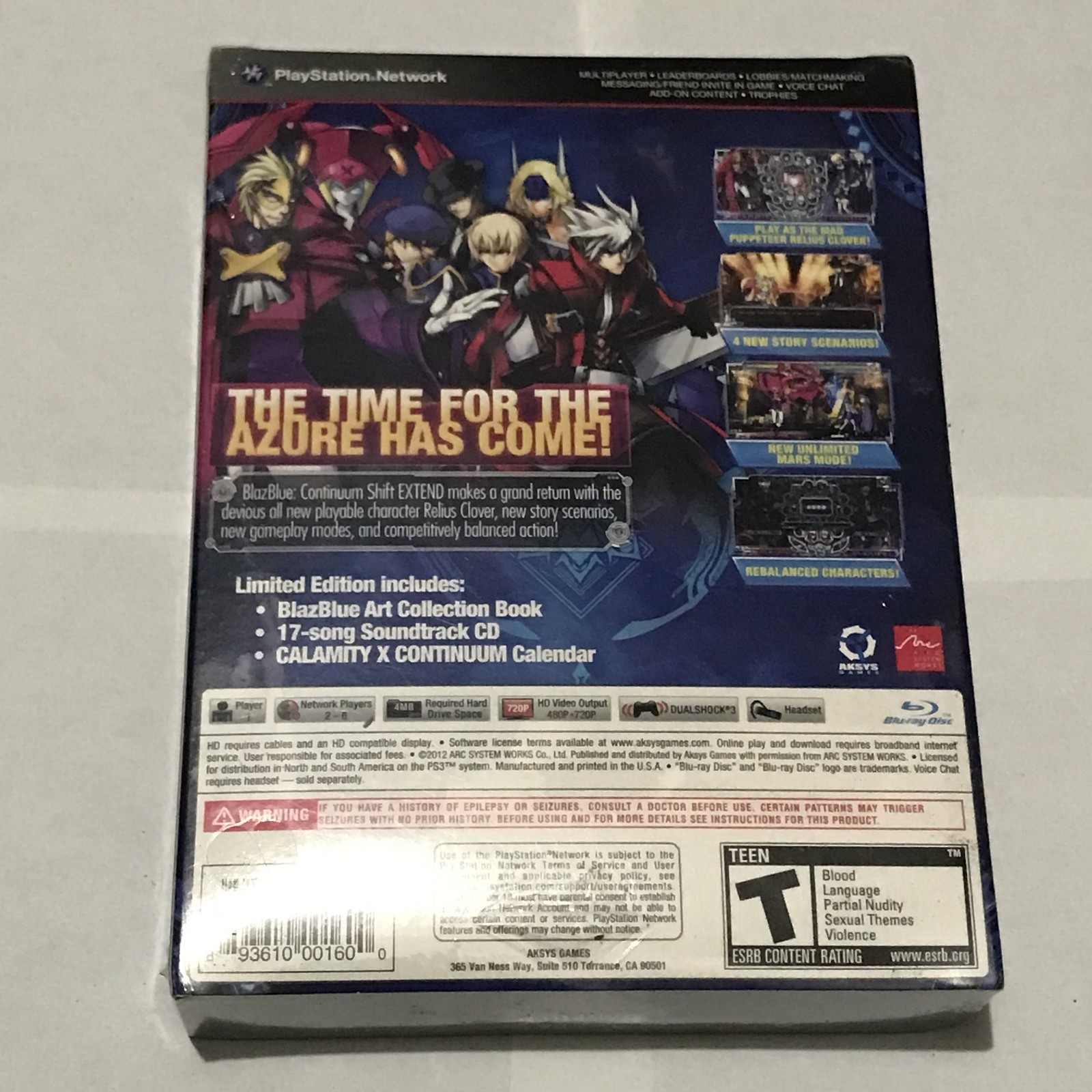 BlazBlue Continuum Shift Extend Limited Edition PlayStation 3 PS3 New Sealed