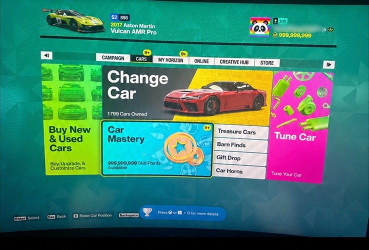 Forza Horizon 6 Full Completion | P8 Lvl 300| Max Money Skills Spins | 1799 Car