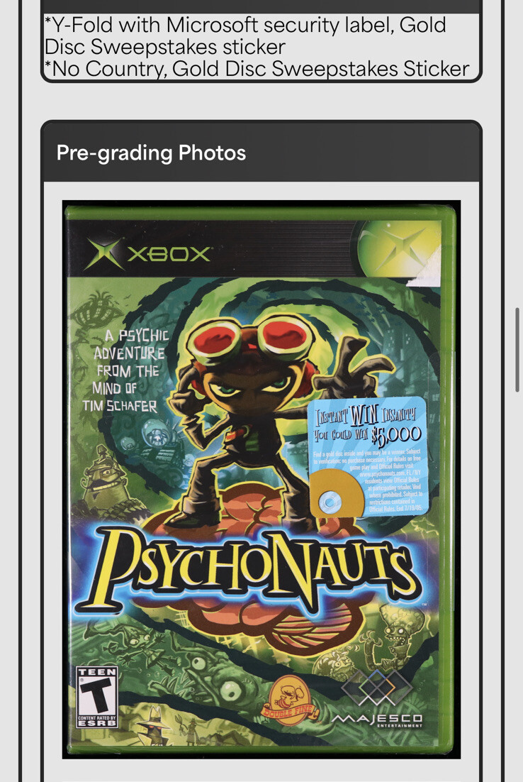 9.6 A+ 1ST PRINT GOLD DISC SWEEPSTAKES! Psychonauts Xbox WATA NOT PSA CGC VGA