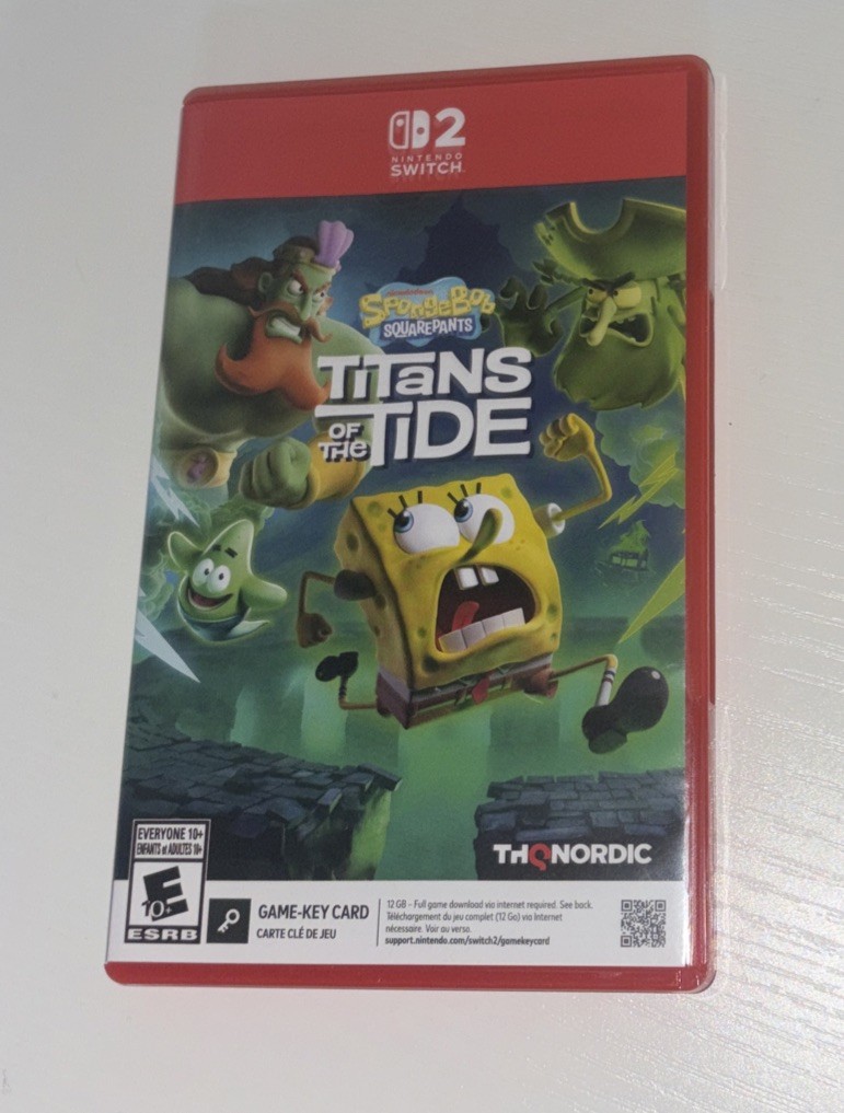 Switch 2 Spongebob Squarepants Titans of the Tide Game-Key Card CIB Tested/Works