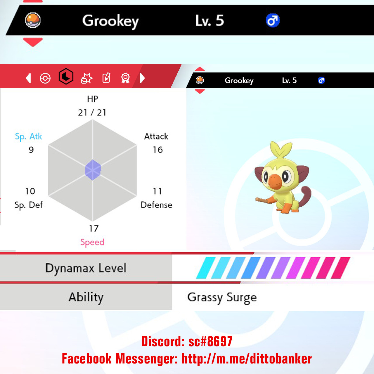Pokemon Sword/Shield 6IV ULTRA SHINY Grookey w/ Masterball (Jolly Nature)