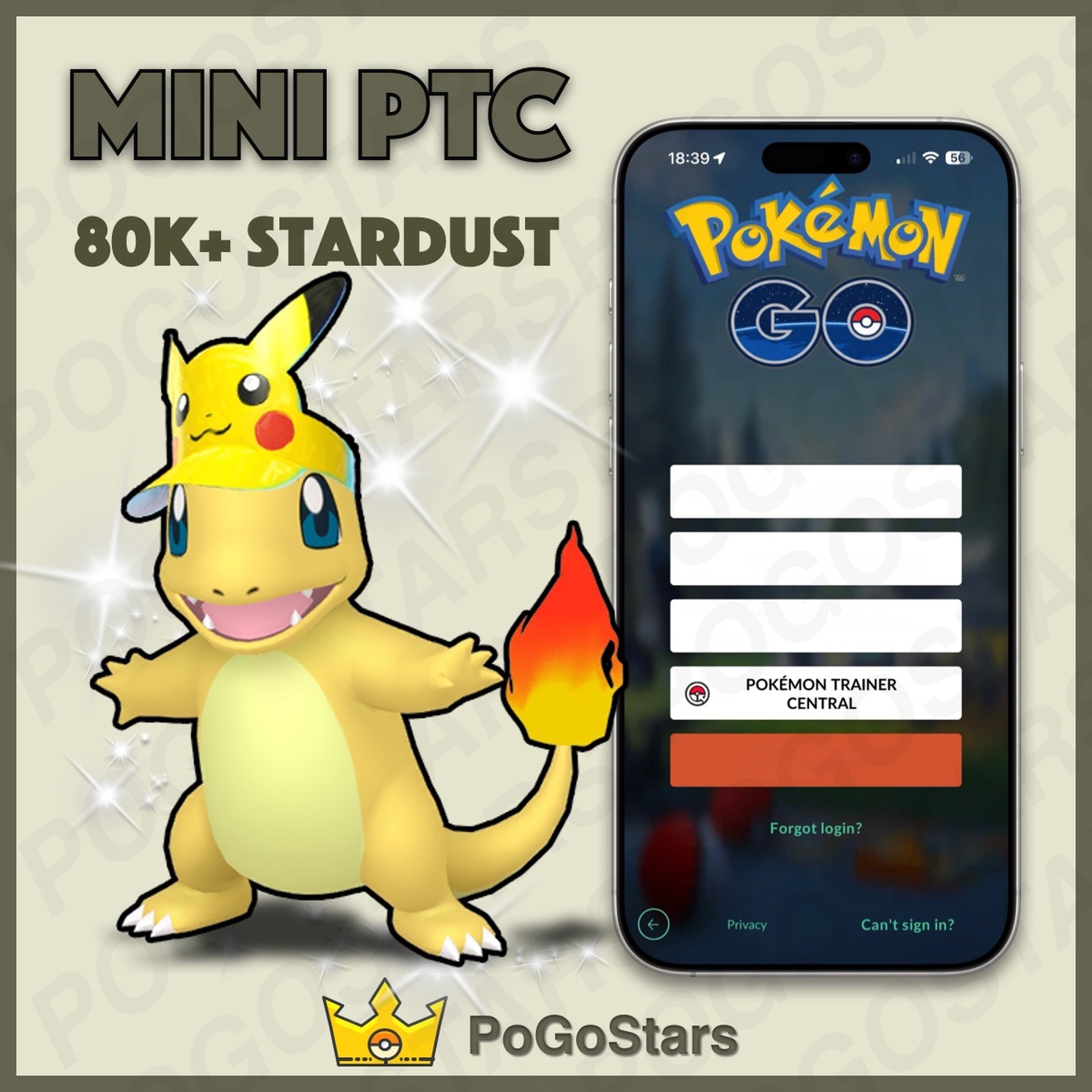 Pokémon PTC Go – Shiny Charmander Pikachu Visor – 80K Stardust✨Read Description✨