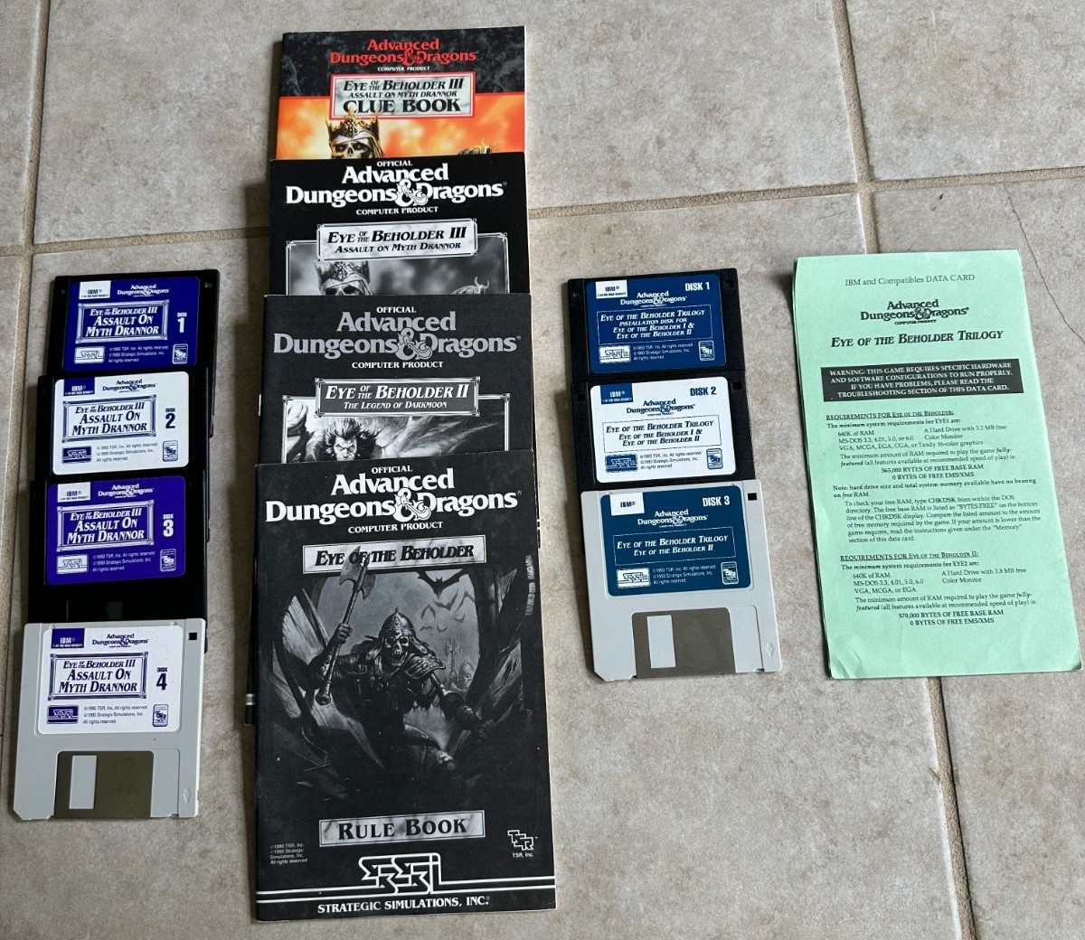 AD&D Eye of the Beholder Trilogy MS-DOS 3.5″ Floppy Disks w/ Clue Book TESTED