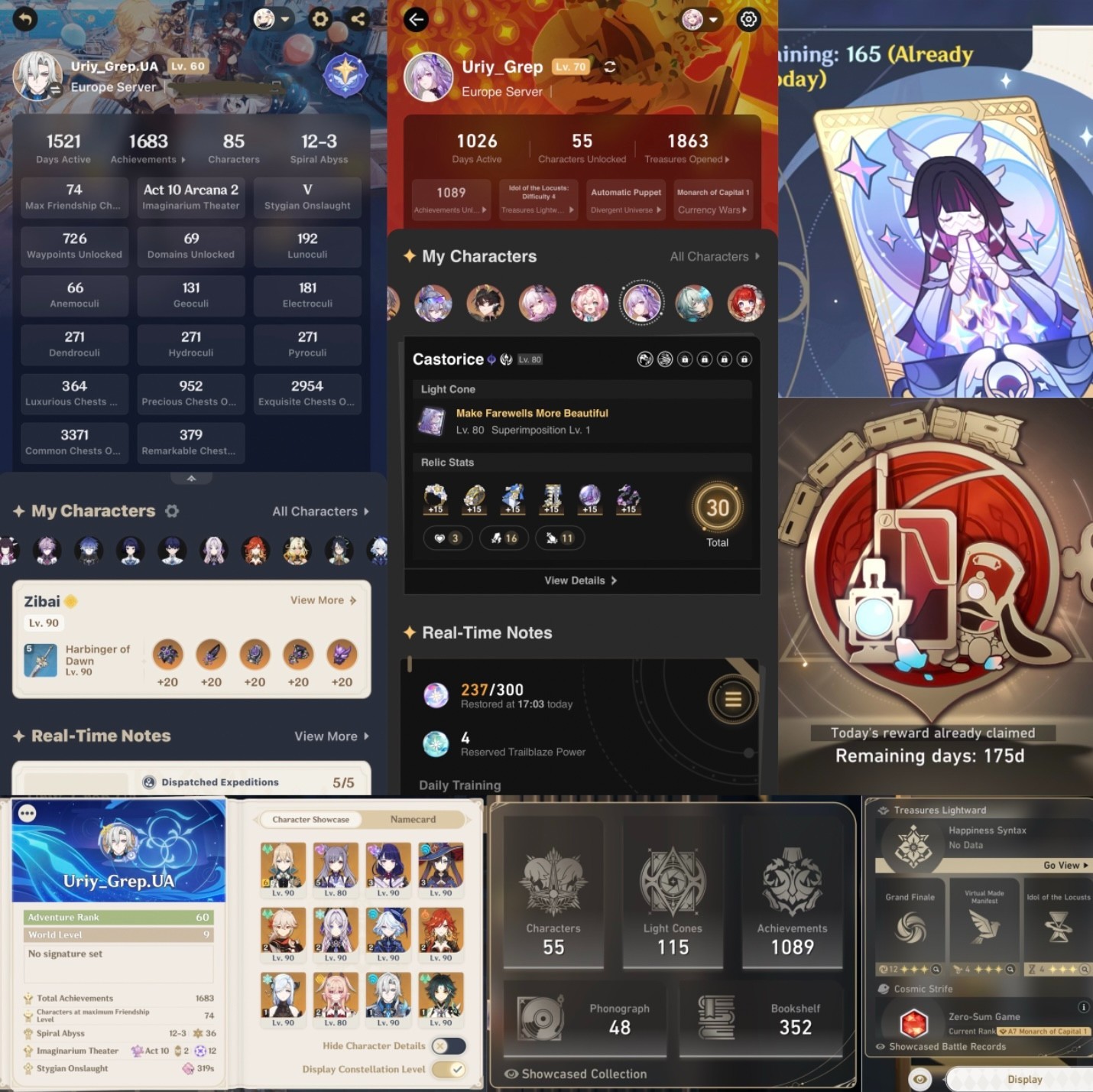 EU Genshin Impact + Honkai: Star Rail AR60/TL70 Account
