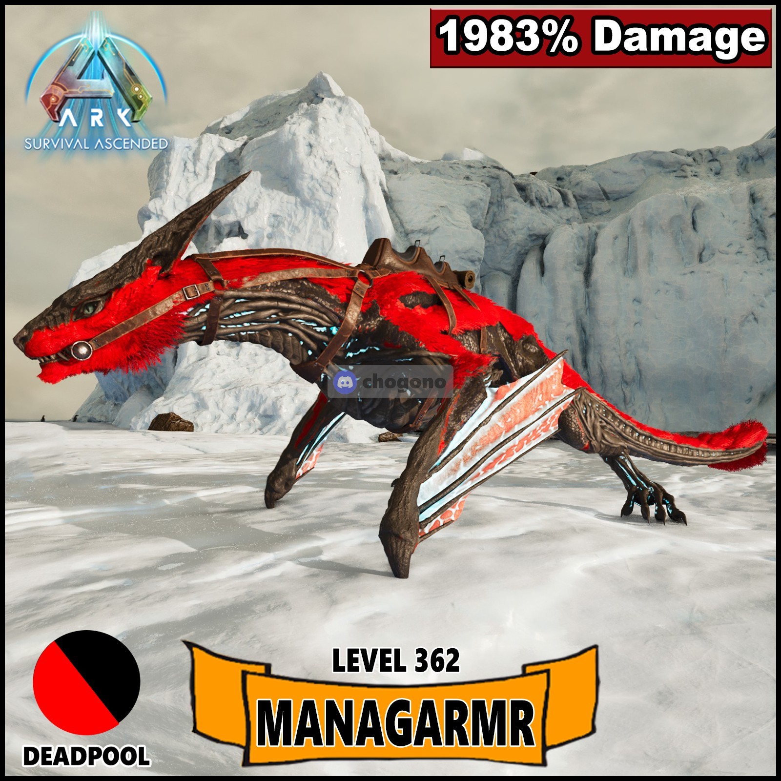 Ark Survival Ascended Official PVE 🔴 Deadpool ⚫ Managarmr / Mana Level 362 TOP