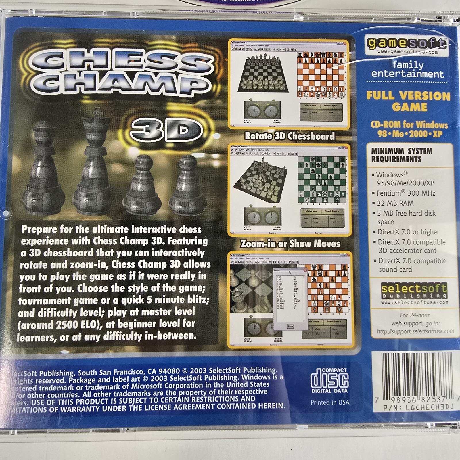 3D CHESS CHAMP PC Game By Gamesoft CD-Rom For Windows 98, XP, 2000, Me