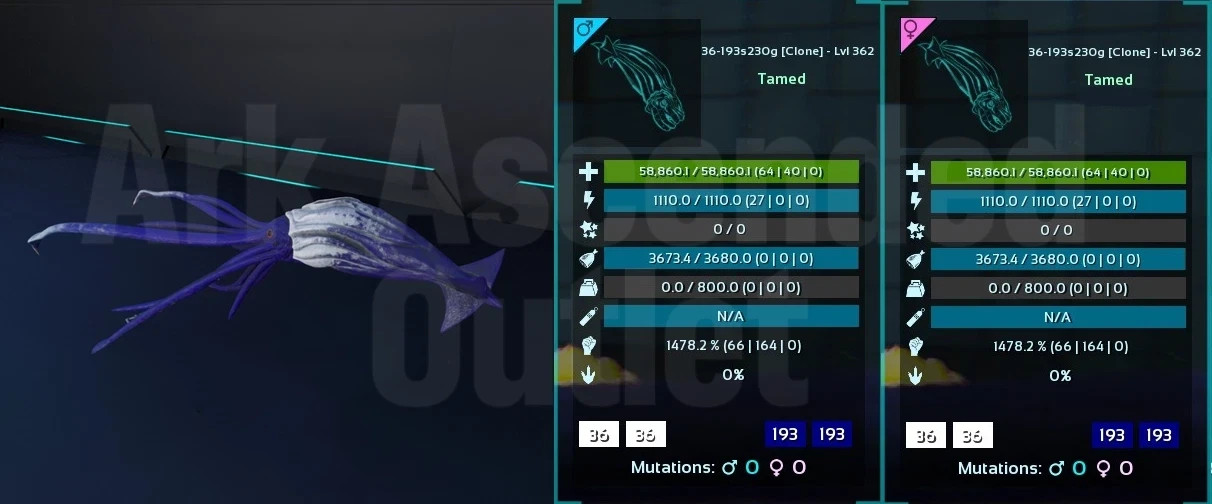 Ark Survival Ascended PvE -DIno-Top Stats Tuso|Tusoteuthis – Colors- PC/PS5/XBOX