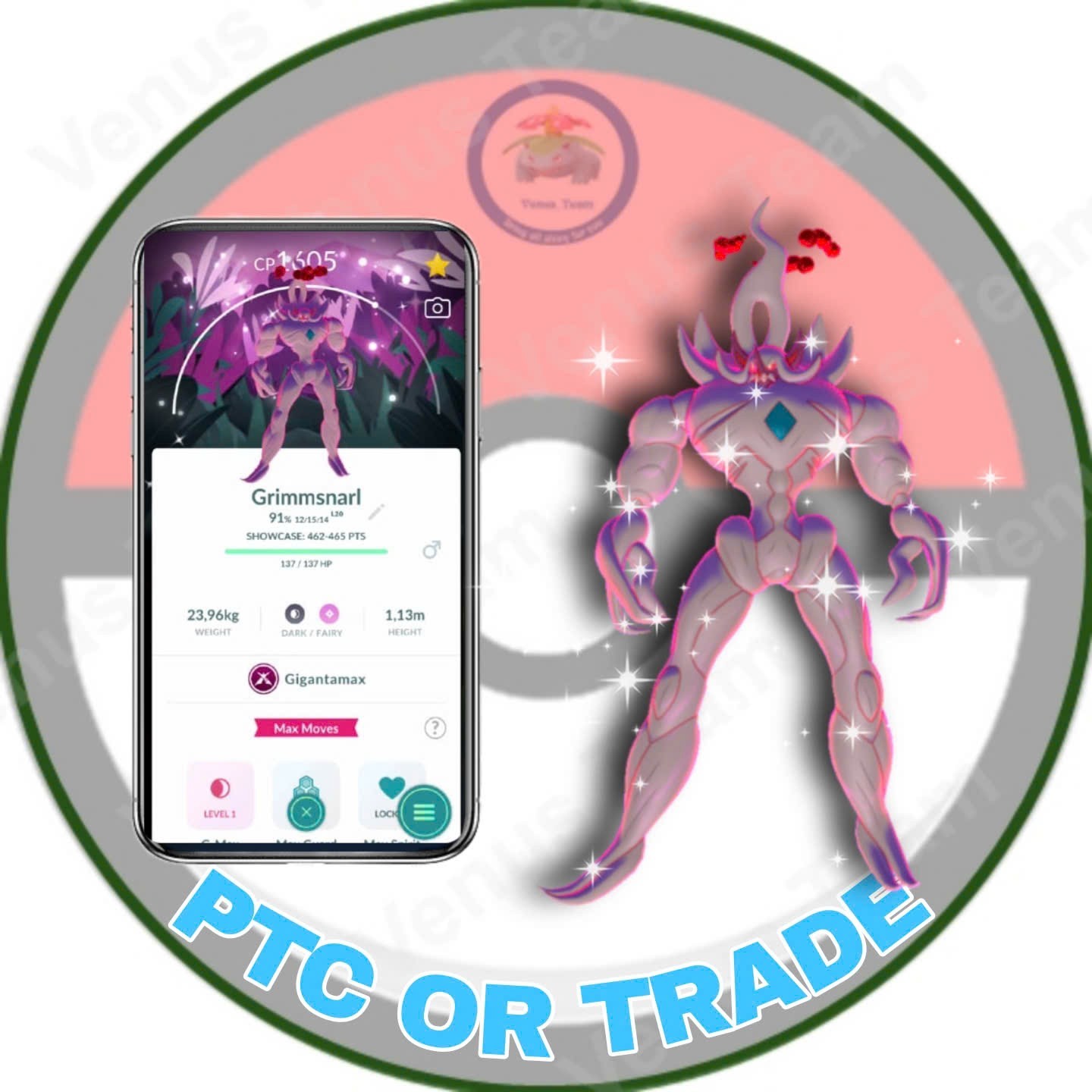 Pokémon Go ✨ Shiny Gigantamax Grimmsnarl Special Background✨PTC 80K OR 1Mil Dust
