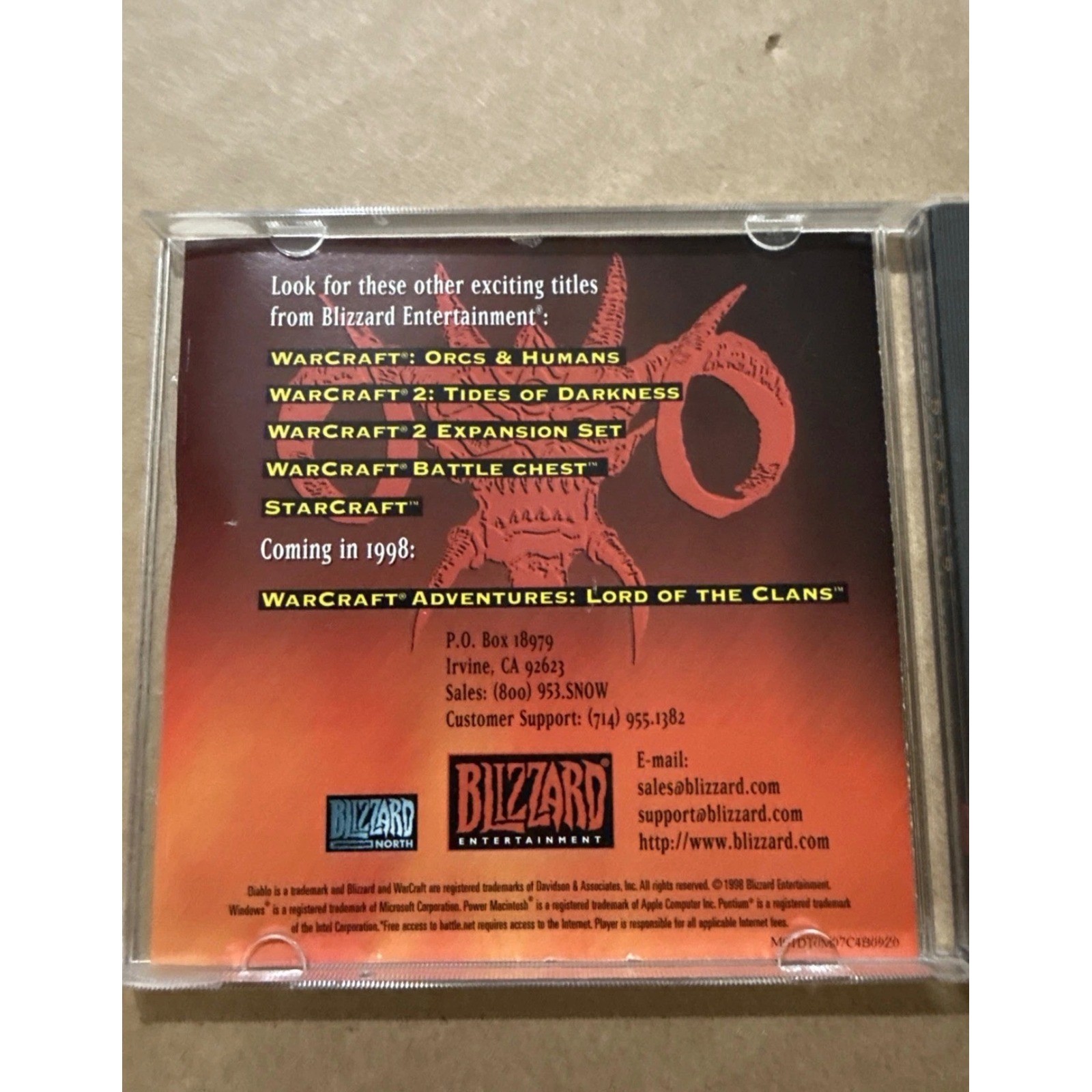 Diablo PC Game 1998 Blizzard Entertainment Windows 95 Mac CD-ROM Jewel Case