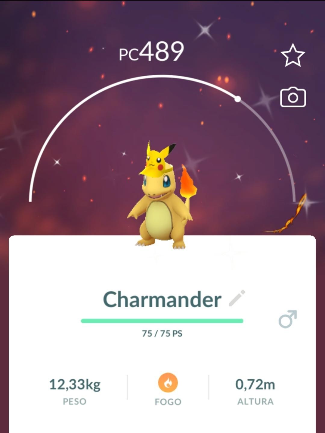 Pokémon Go Trade Shiny Charmander wearing a Pikachu Visor
