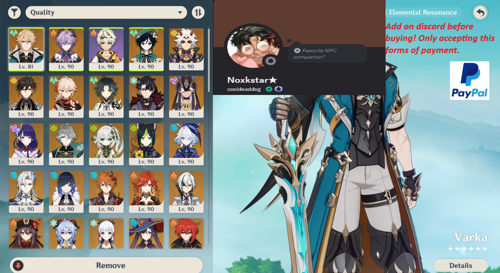 [AR60/NA] Genshin + Honkai Account – 35 5* Char & 25 5* Weapon – C2 Durin & more