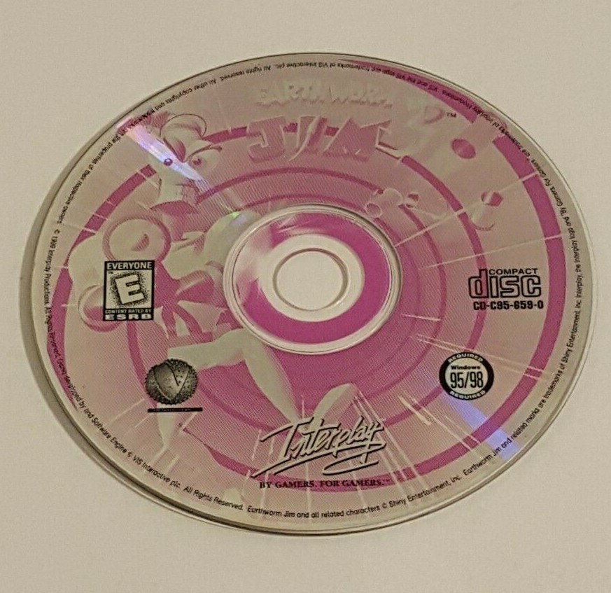 Earthworm Jim 3D – Interplay (PC-CD 1999) The Worm has Returned Disc + Cover Art