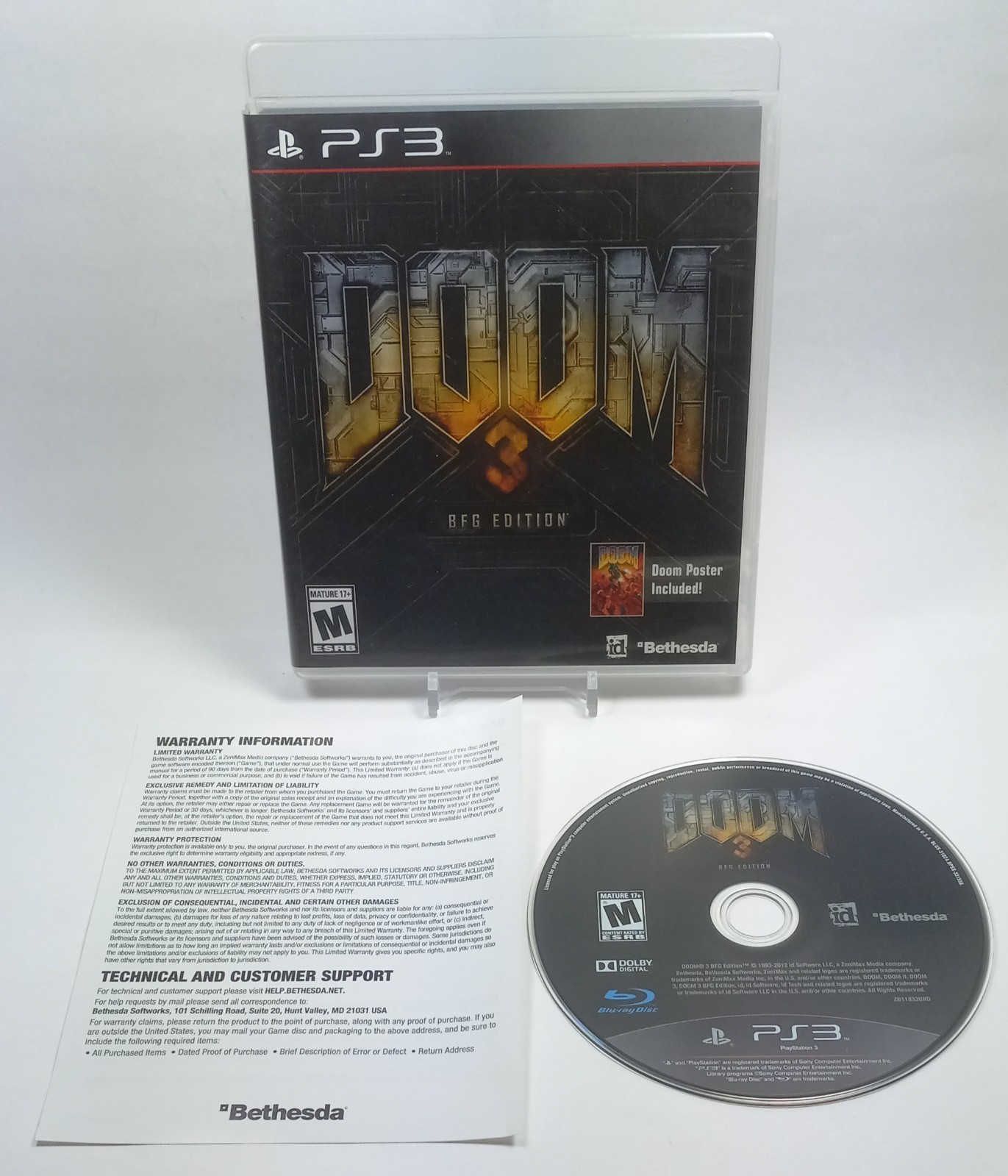 Doom 3 BFG Edition (Sony PlayStation 3, 2012) PS3 w/ Insert Bethesda