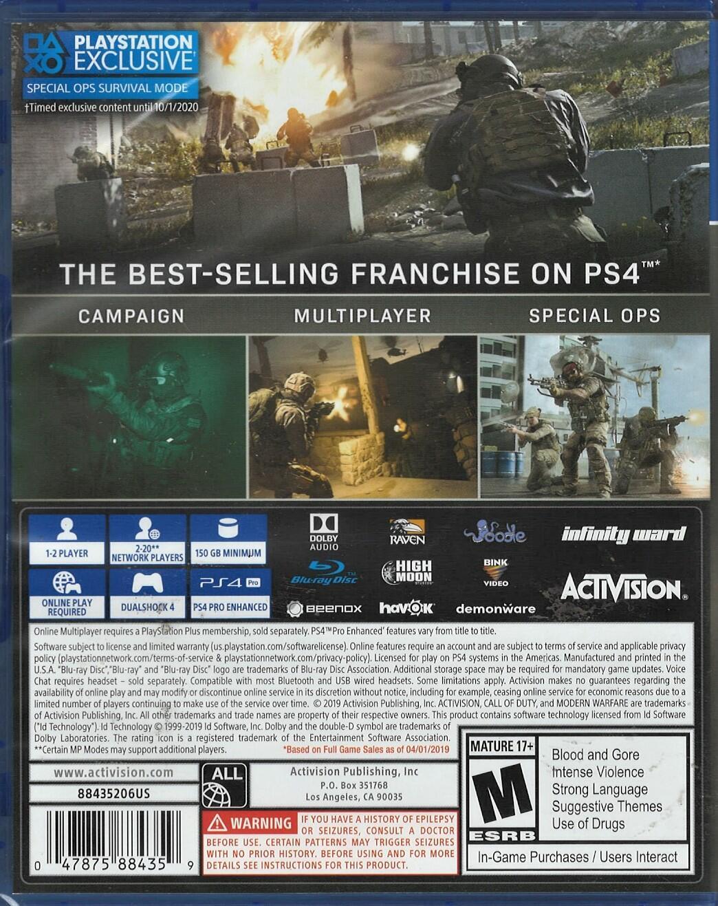 Call of Duty: Modern Warfare PS4 (Brand New Factory Sealed US Version) PlayStati