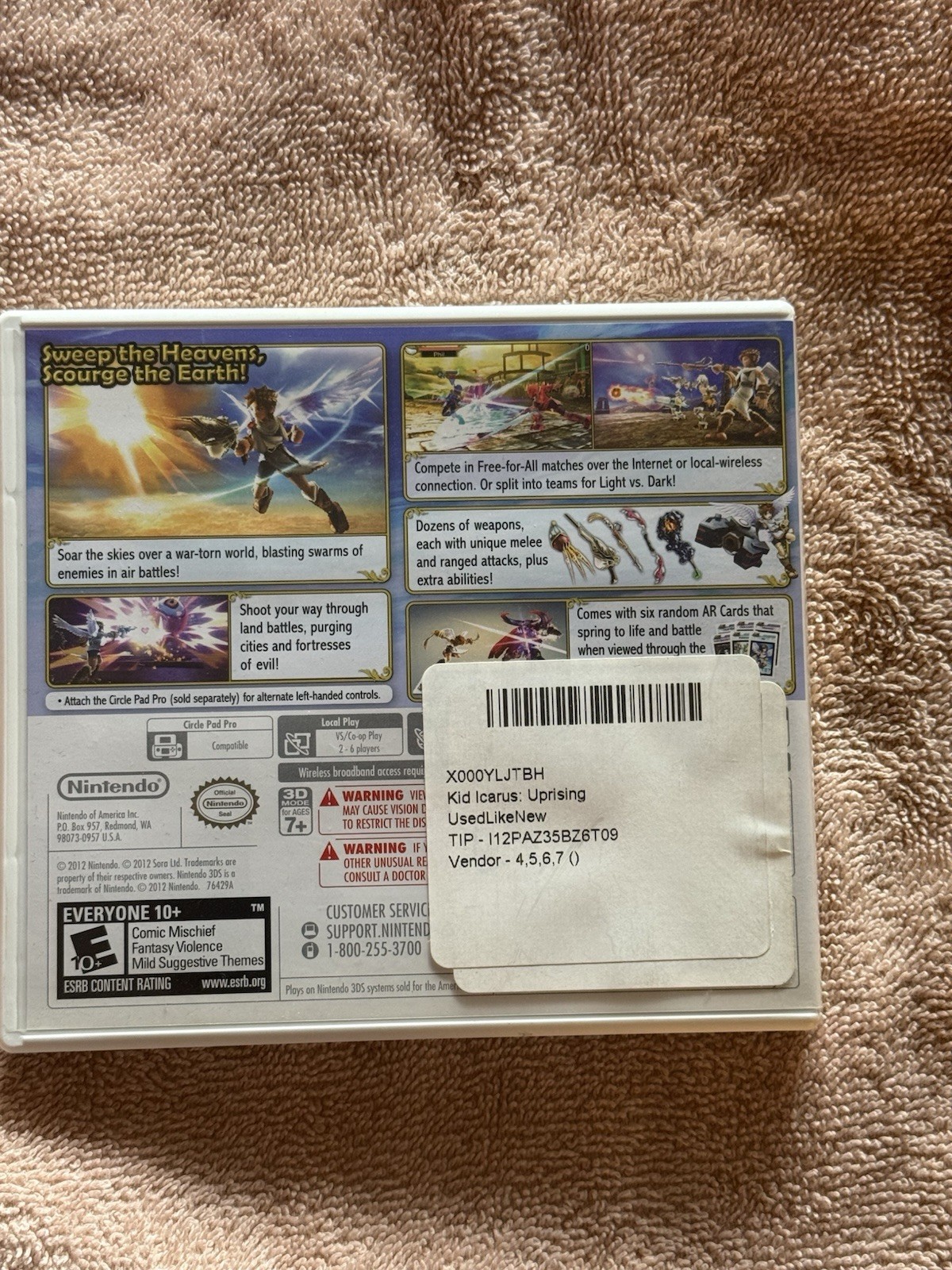 Kid Icarus Uprising Nintendo 3DS Case Manual 8 AR Cards Tested Authentic