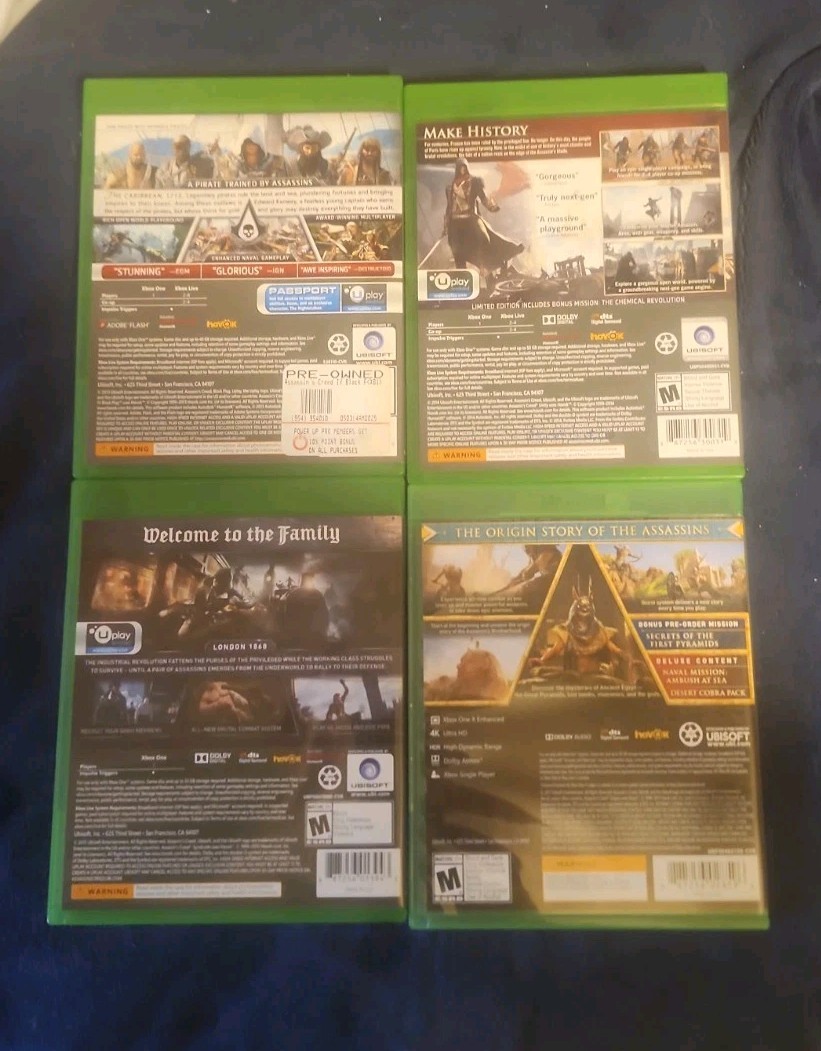 Xbox One Assassins Creed Lot ×4 Origins, Unity, Syndicate, & Black Flag Tested!!