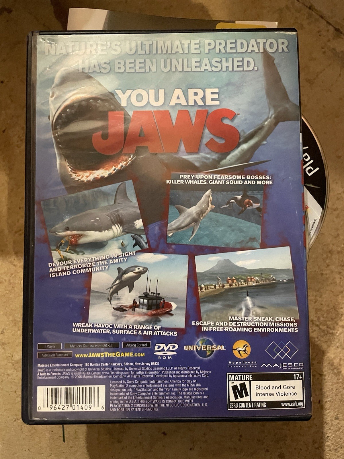 PS2 game , Jaws Unleashed Sony PlayStation 2, 2006, Complete Tested !!