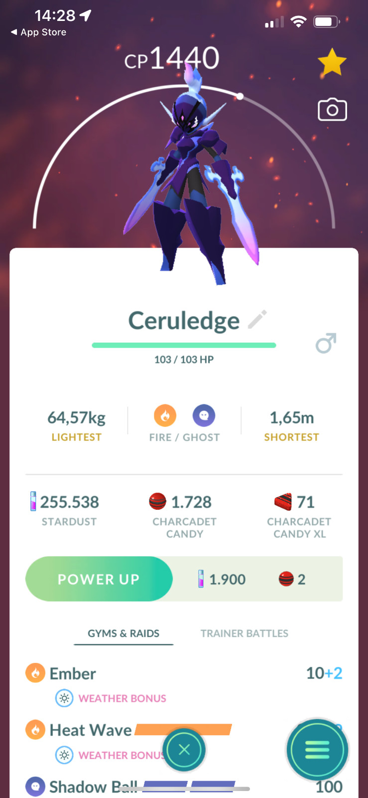 Pokémon Go | Ceruledge under 1500CP 3moveset Great League PVP | Trade