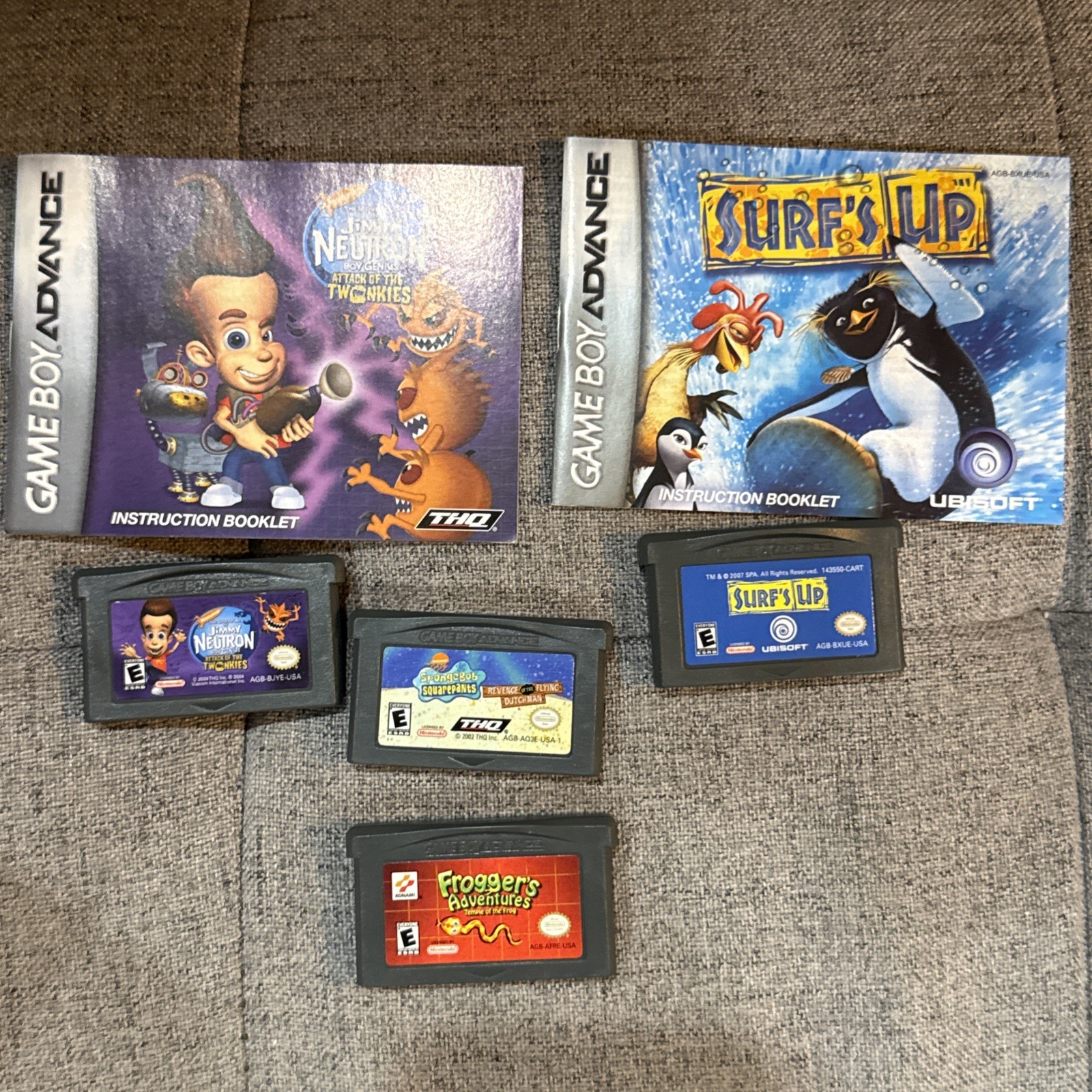 Lot of 4 Gameboy Advance Games Jimmy Neutron Frogger Surge Up & SpongeBob
