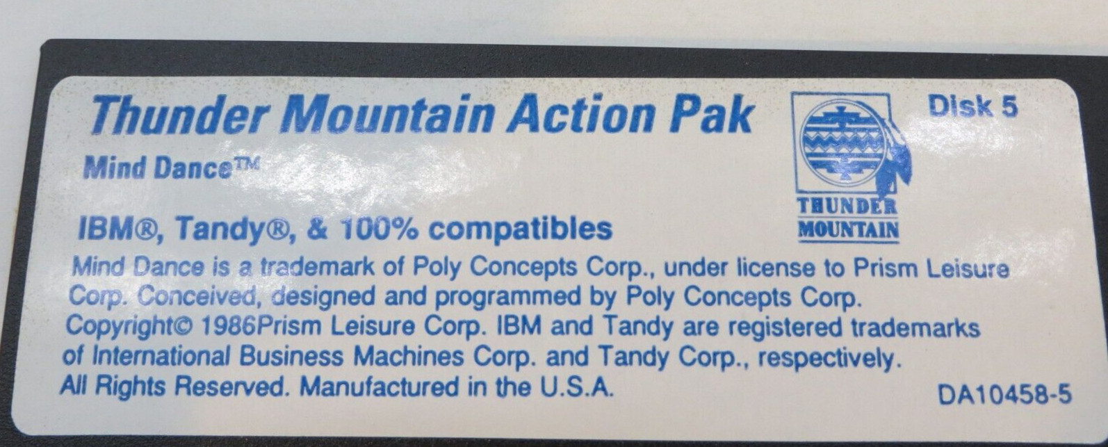 5.25″ Floppy Disc MIND DANCE Thunder Mountain Action Pak Disk 5 computer vtg