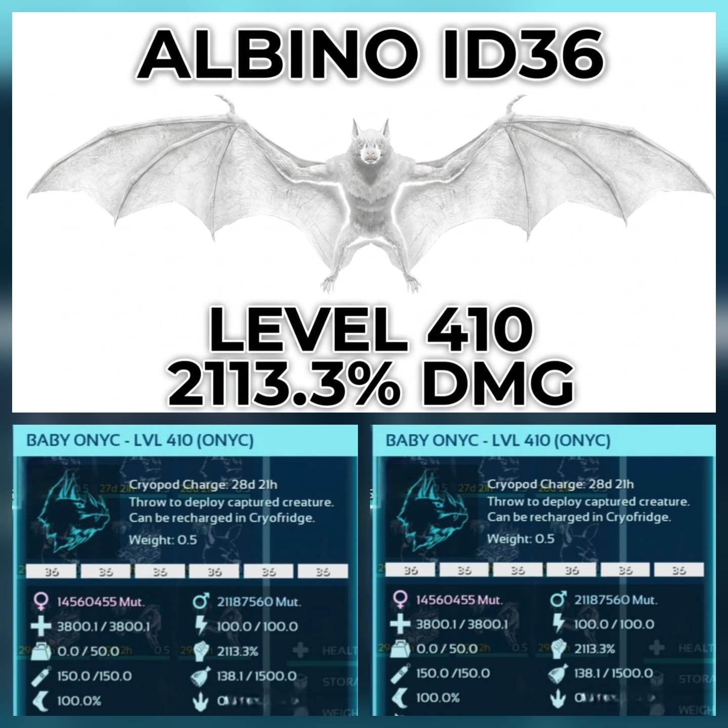 ARK ASA Onyc Baby Pair [2113% Melee] Top Stats Official Pve PC/XBOX/PS5