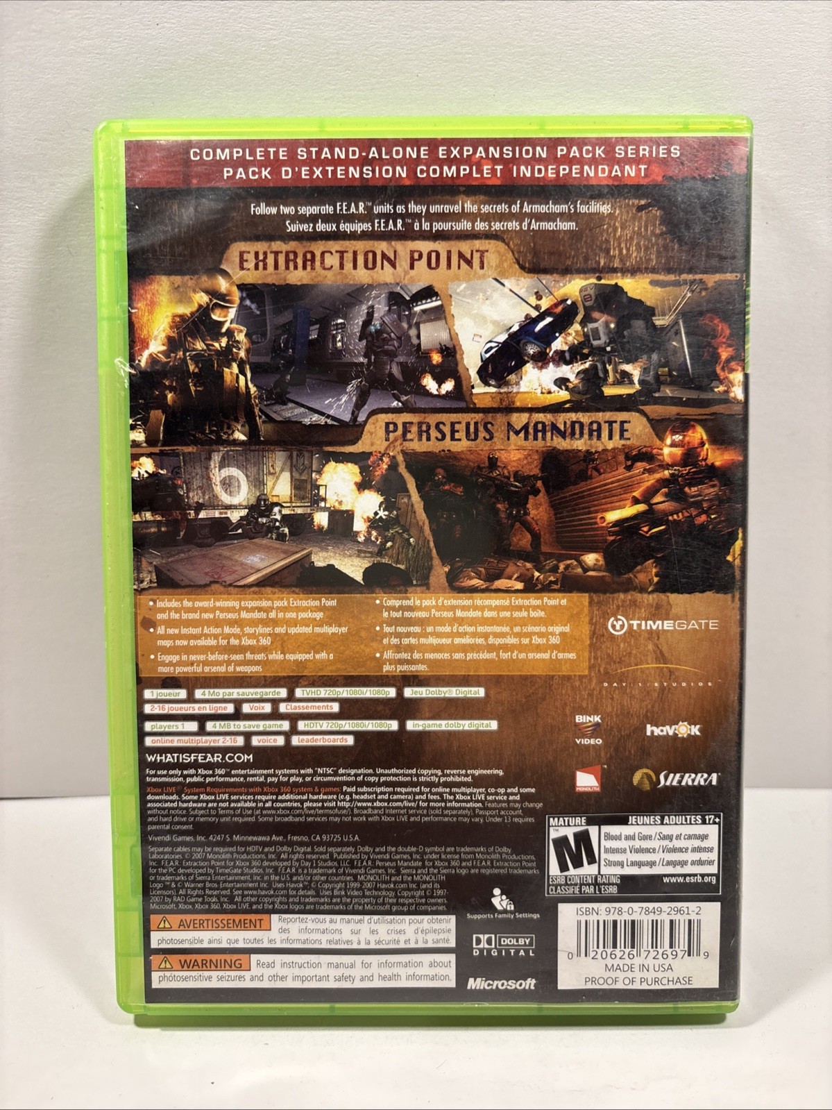 Fear files Microsoft xbox 360 CIB