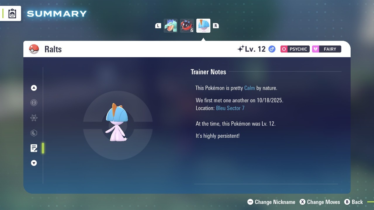 Shiny MALE Ralts Lv. 12 With Master Ball Pokémon Legends Z-A Gallade Pokemon ZA