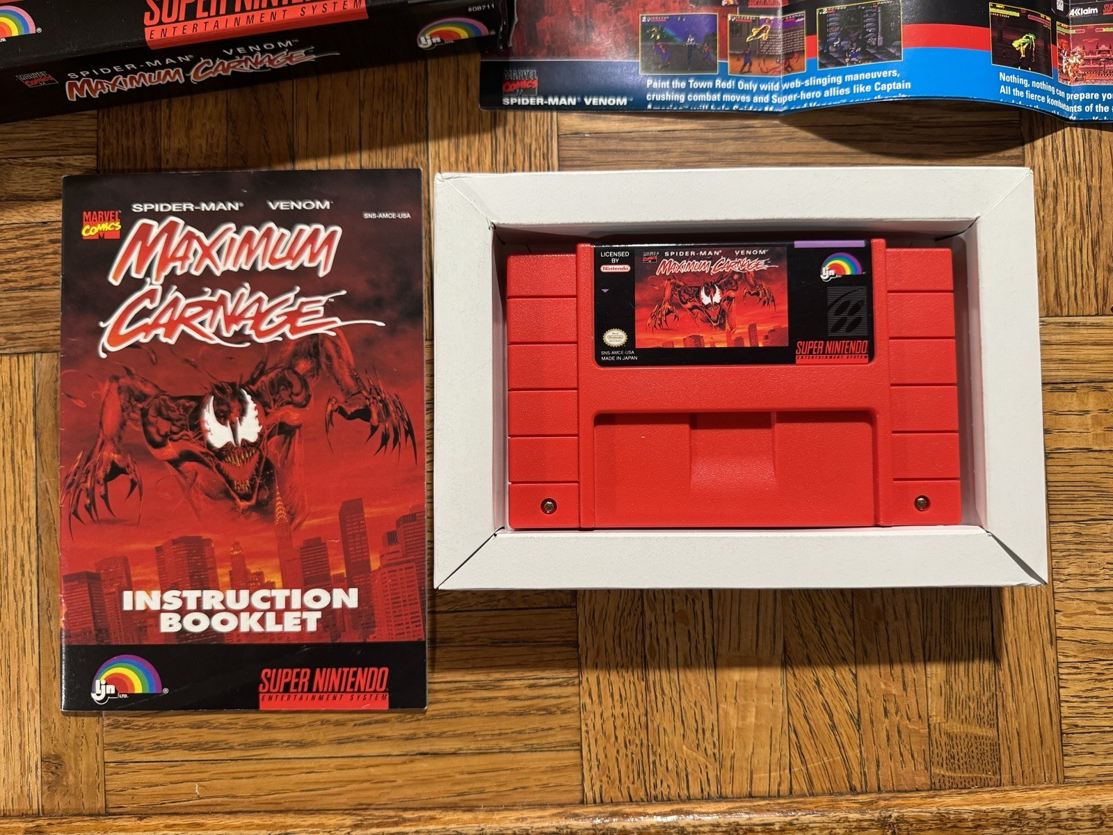 Spider Man Maximum Carnage SNES (Red) CIB Complete w/ Manual + Poster