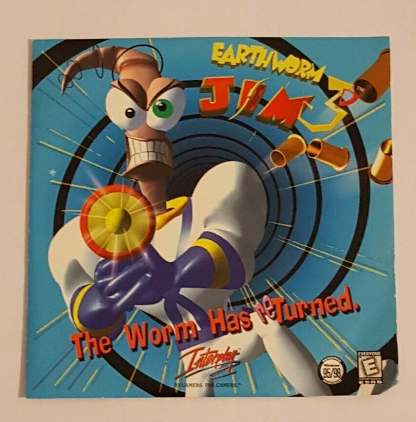 Earthworm Jim 3D – Interplay (PC-CD 1999) The Worm has Returned Disc + Cover Art