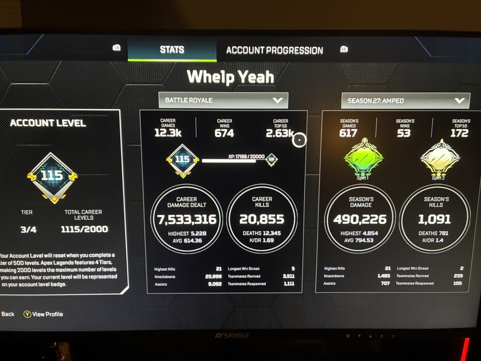 apex account/ 10 4k 3 20bombs/ 7 heirlooms plus 1 universal/ 764 legendaries