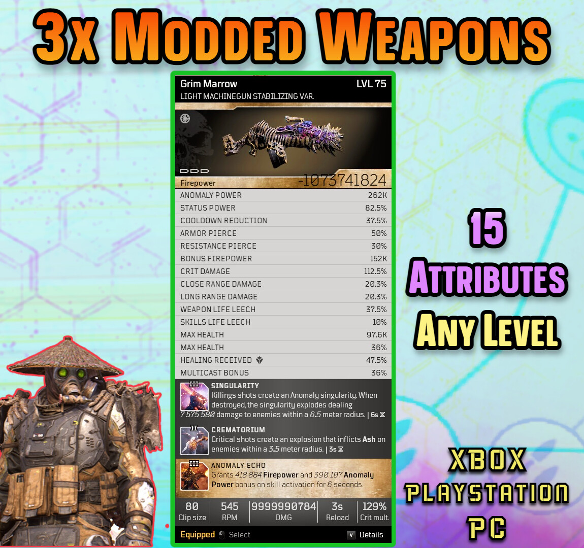 OUTRIDERS 🌟 3x Modded Weapon • 15 Attributes • One-Shot (PS | XBOX | PC)