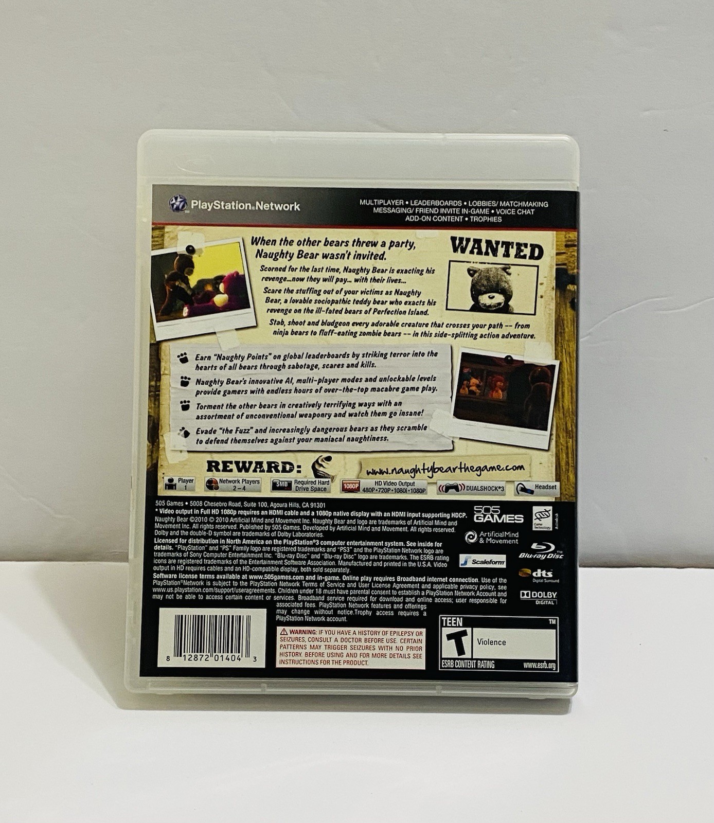 Naughty Bear Sony PlayStation 3 PS3, 2010 – Complete with Manual Tested