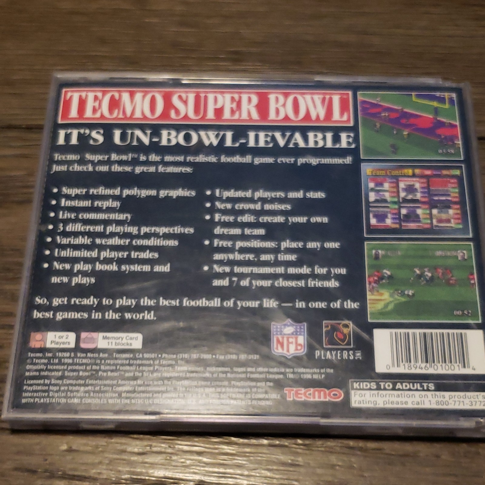 Tecmo Super Bowl PlayStation NTSC-U/C American Football Game Instant Replay
